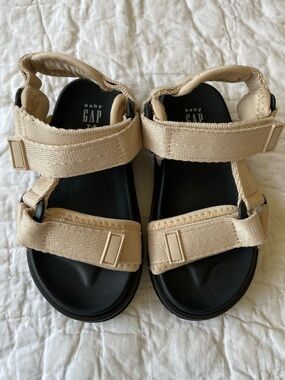 GAP Baby Beige Strappy Sandals with Black Footbed